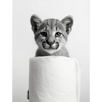 Black and White Cute Animal and Toilet Paper Poster Lion Owl Cat Dog Canvas Painting Wall Art Bathroom Living Room Home Decor