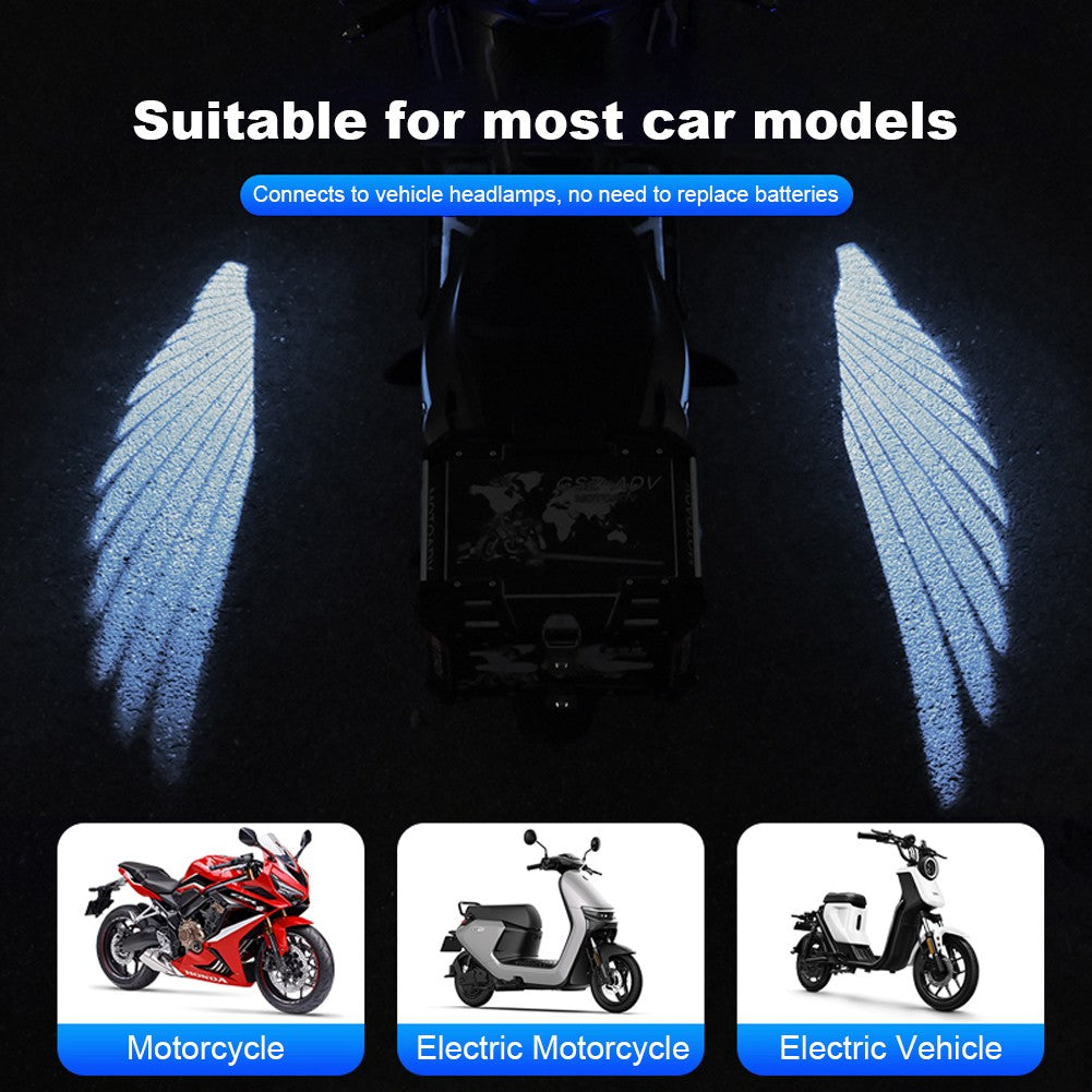 2Pcs Luz de Boas-Vindas LED Para Motocicleta Asas de Anjo Luzes de Projeção 8-30V Motocicleta Luz Decorativa Modificada Luzes Laser de Asa
