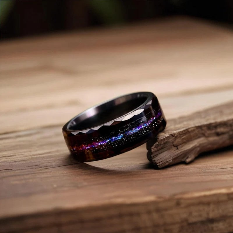 Anel de carboneto de tungstênio preto, anel de compromisso para homens, joias da moda, alianças de casamento masculinas, anéis de noivado Galaxy