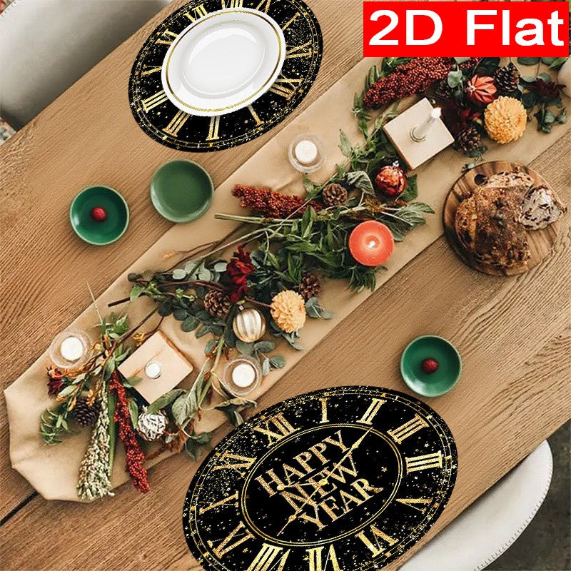 6/8pcs New Year Placemats Set Countdown Clock Pattern Polyester Table Mats Holiday Dining Happy New Year Party Festival Decorat