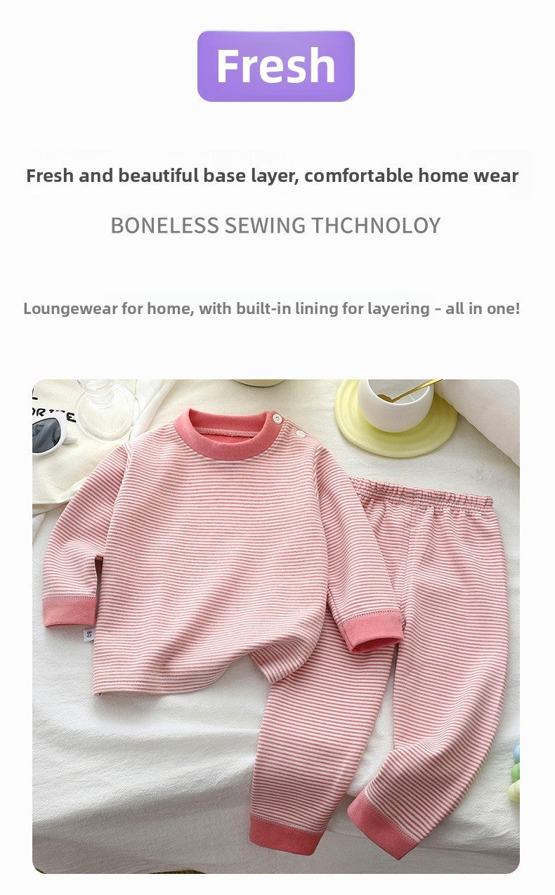 Retro Kids Thermal Underwear Set Wool Silk Dralon Winter Warm Pajamas Boys Girls Homewear Outfit