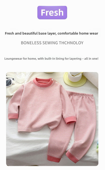 Retro Kids Thermal Underwear Set Wool Silk Dralon Winter Warm Pajamas Boys Girls Homewear Outfit