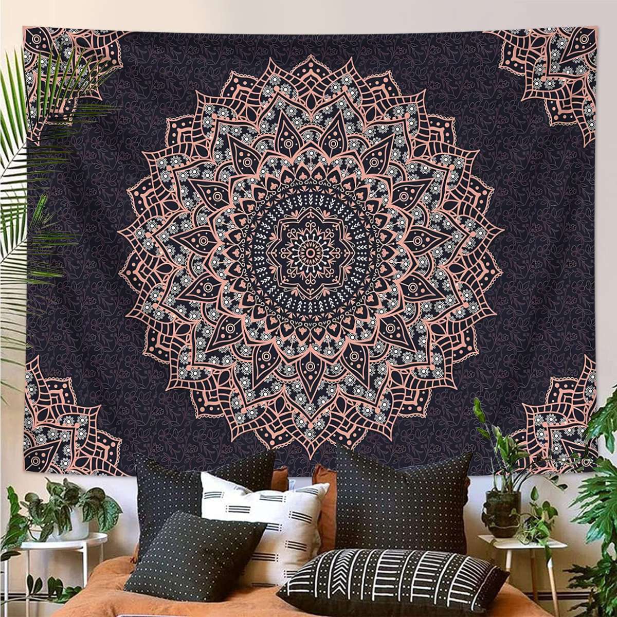 1pc Bohemian Mandala Tapestry, Retro Plant Flower psychedelic Tapestry, Hippie Style Room Decoration Wall Hanging