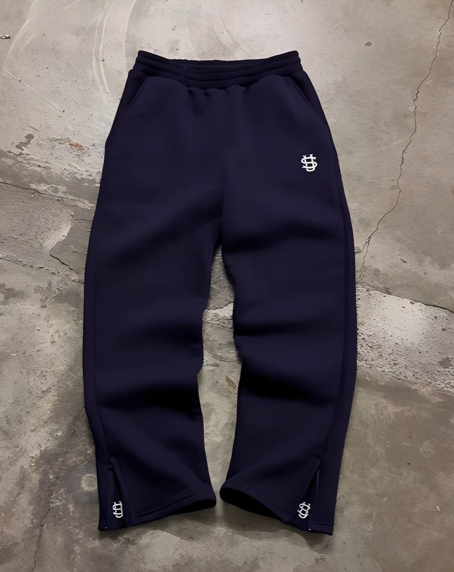 Calça de Moletom Outono com Cordão e Zíper Cor Sólida Casual High Street Hip-Hop Rap Street Estilo Y2K Cintura Alta