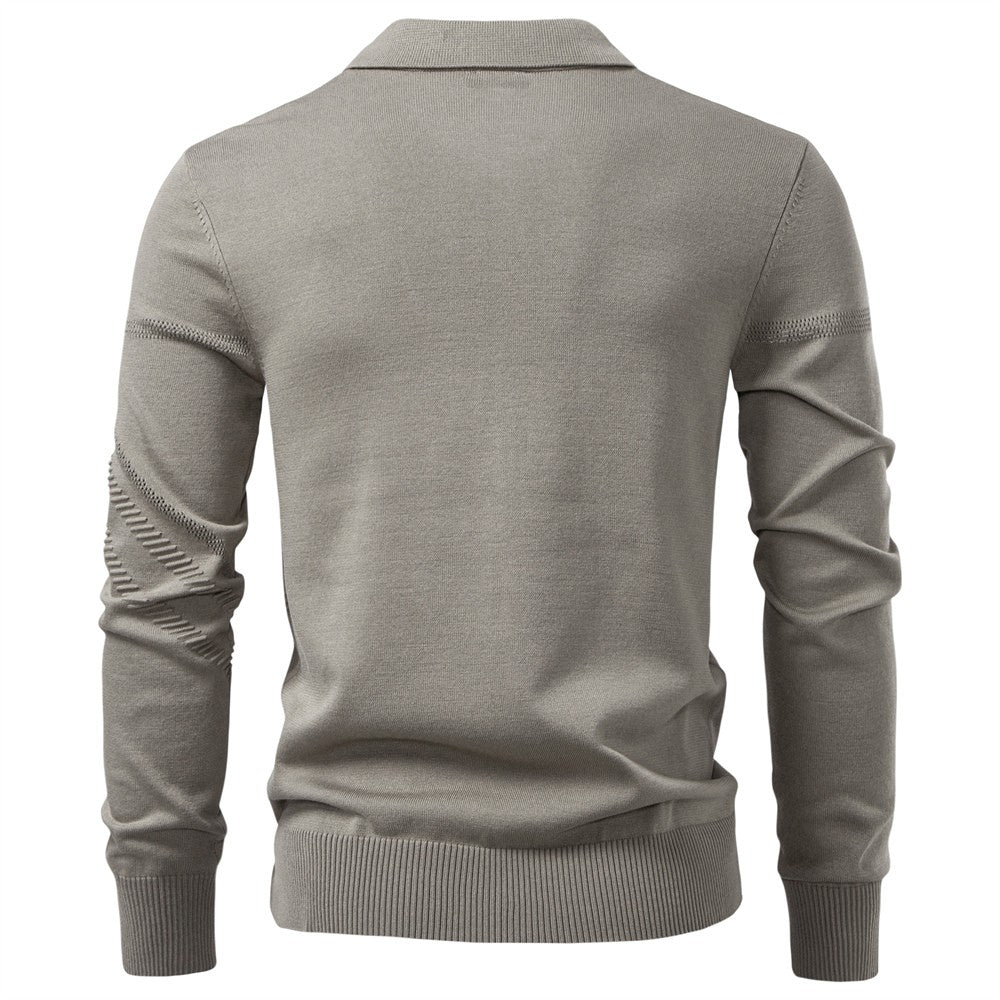 New Autumn Winter Thermal Comfort Mens Polo Shirt For Solid Stripe Long Sleeve Slim Fit Warm Social Casual Sweater for Men