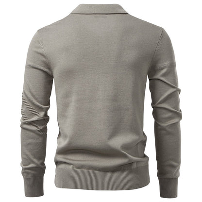 New Autumn Winter Thermal Comfort Mens Polo Shirt For Solid Stripe Long Sleeve Slim Fit Warm Social Casual Sweater for Men