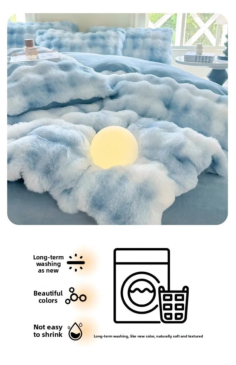 New Rabbit Fur Thickened Milk Velvet Duvet Cover Set Machine Washable Soft SkinFriendly Warm Bed Sheet for Home and Hotel ?? ???