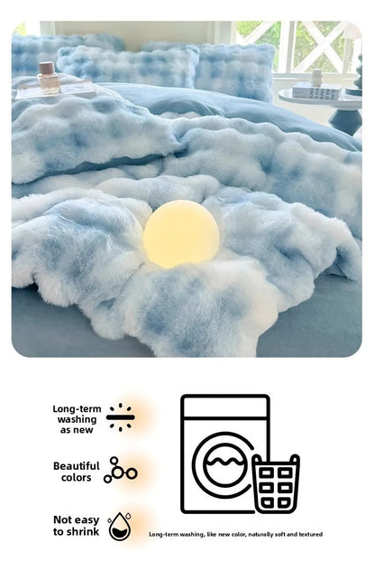 New Rabbit Fur Thickened Milk Velvet Duvet Cover Set Machine Washable Soft SkinFriendly Warm Bed Sheet for Home and Hotel ?? ???
