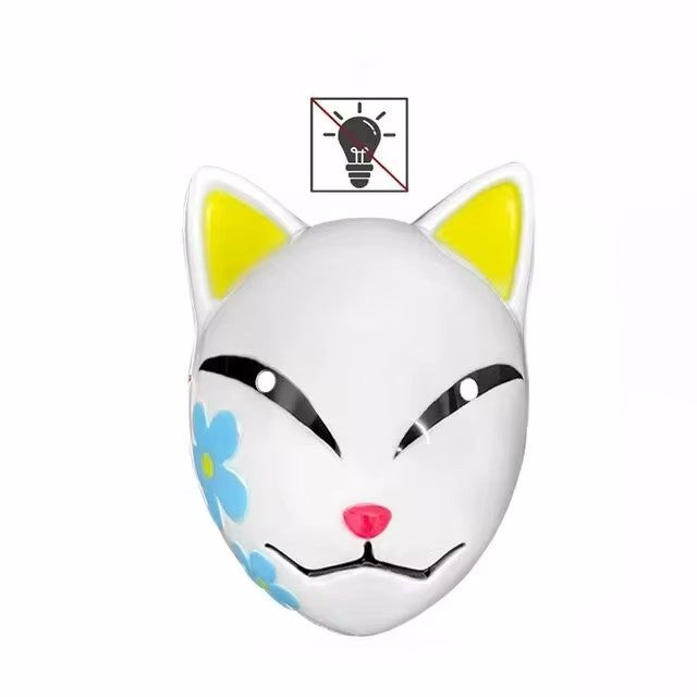 1PC Glowing Demon Slayer Led Face Mask Anime Cosplay Prop Cat Face Fox Halloween Cold Light Flashing Mask Party Costume