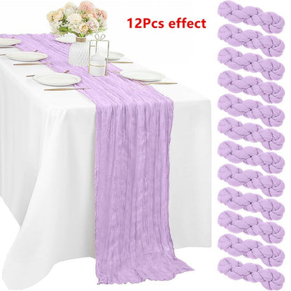 90*180CM 1Pcs Green Cheesecloth Table Long Runner Bohemian Gauze Tablecloth Decoration for Wedding Party Banquet Bride Shower