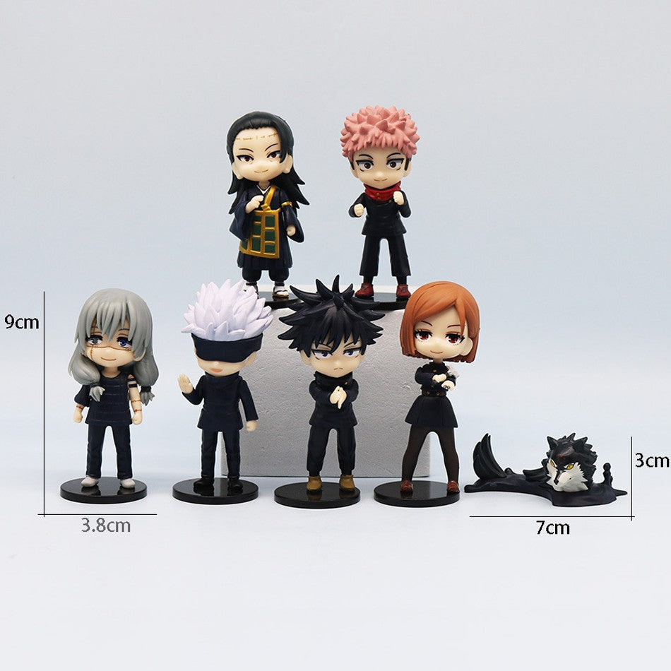7 Peças/Pacote Q Posket Jujutsu Kaisen 9cm Boneco Satoru Gojo Itadori Yuji Geto Suguru Nobara Megumi Coleção Personagens Enfeites