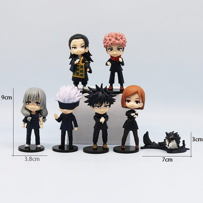 7 Peças/Pacote Q Posket Jujutsu Kaisen 9cm Boneco Satoru Gojo Itadori Yuji Geto Suguru Nobara Megumi Coleção Personagens Enfeites