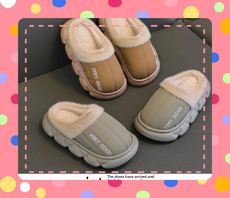 Waterproof Anti-Slip Kids Slippers Winter Warm Plush House Shoes for Boys Girls Indoor Outdoor Home Use