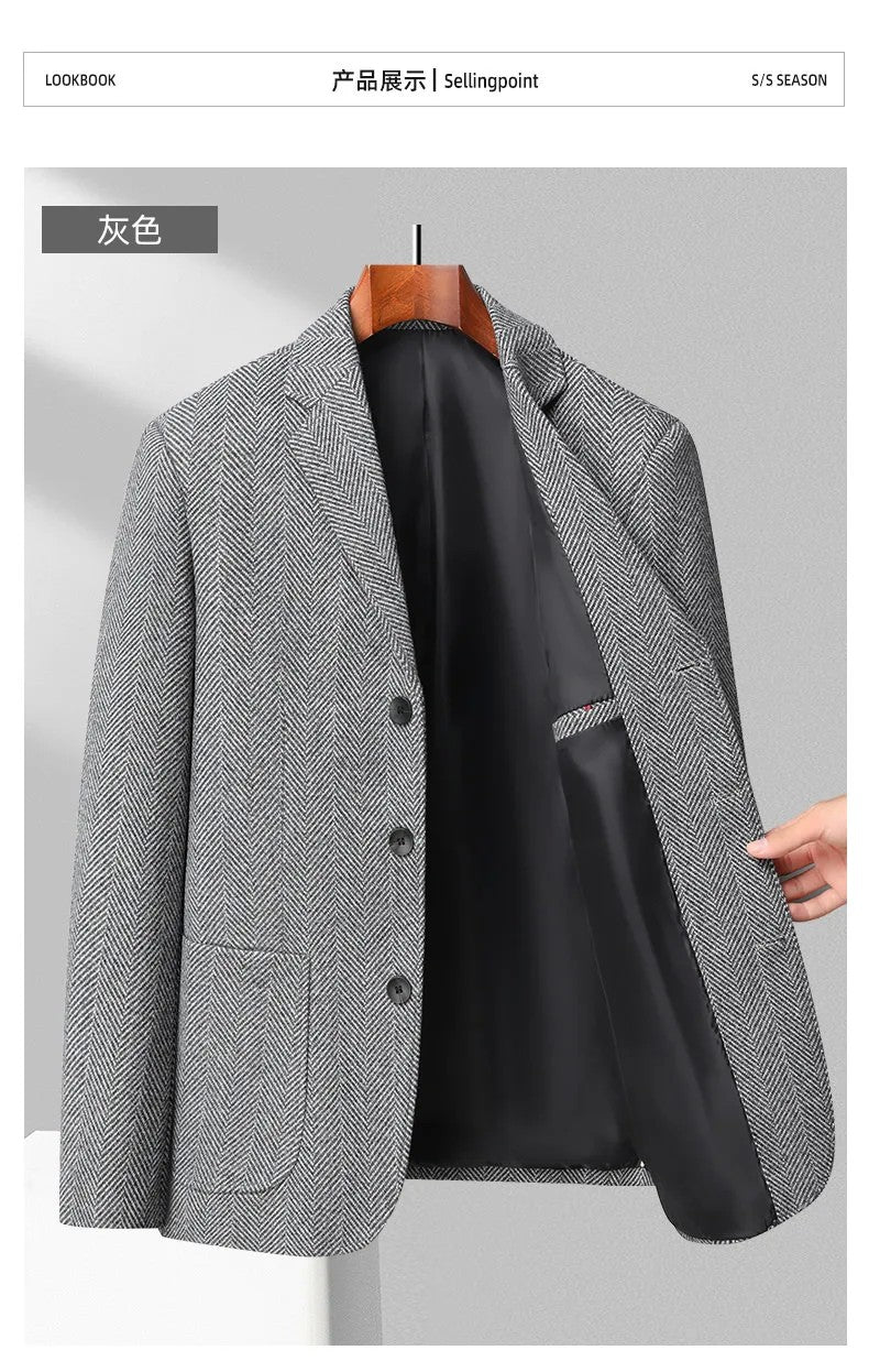 Mens Blazer Fashion Business Handsome Gentleman Korean Version of British Style Leisure Slim Solid Color Wedding Work Blazer