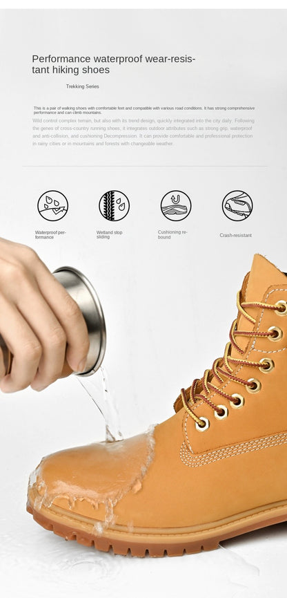 Boots Men High Top Boots High Quality Women Leather Shoes Fashion Outdoor Sneakers Men Lace Up Non-Slip Ankle Boots for Couple