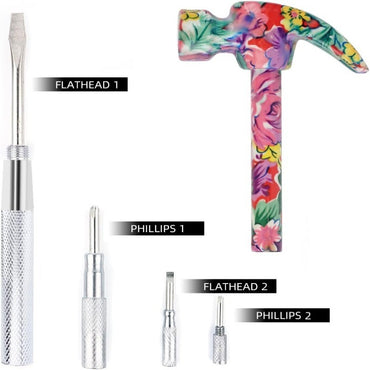6-in-1 multifunctional flower hammer and screwdriver tool set with slot, claw hammer puller for flat head cross screwdriver