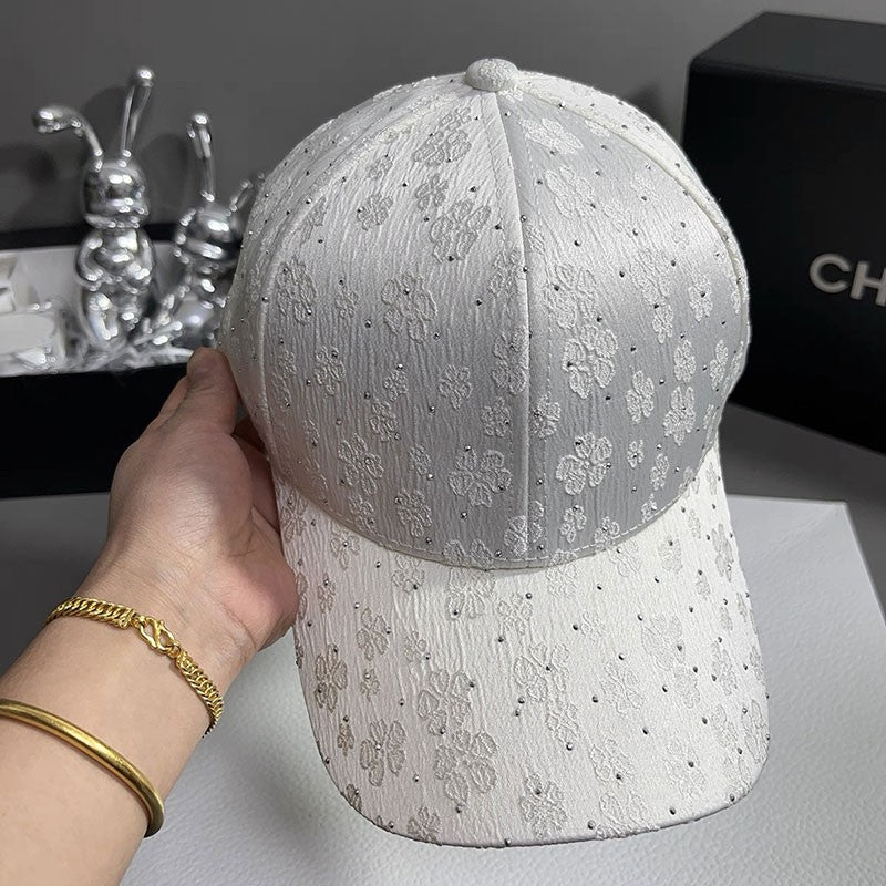 Fashion Retro Diamond Luxury Rhinestone Baseball Cap Satin Streetwear Hip Hop Hat Bones Snapback Ponytail Peaked Hats Caps Men