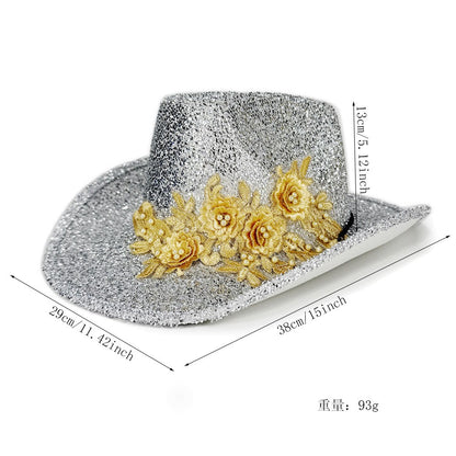 3d Flower Fedora Exquisite Fashion Panama Hat Embroidery Fedora Hat Superior Women'S Wedding Hat For Party Fashion Outfit