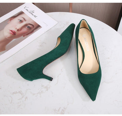 European American Fashionable Pointed High Heels Women With Rhinestone Bows Shallow Mouth Mid-Heeled Single Shoes Silk Satin
