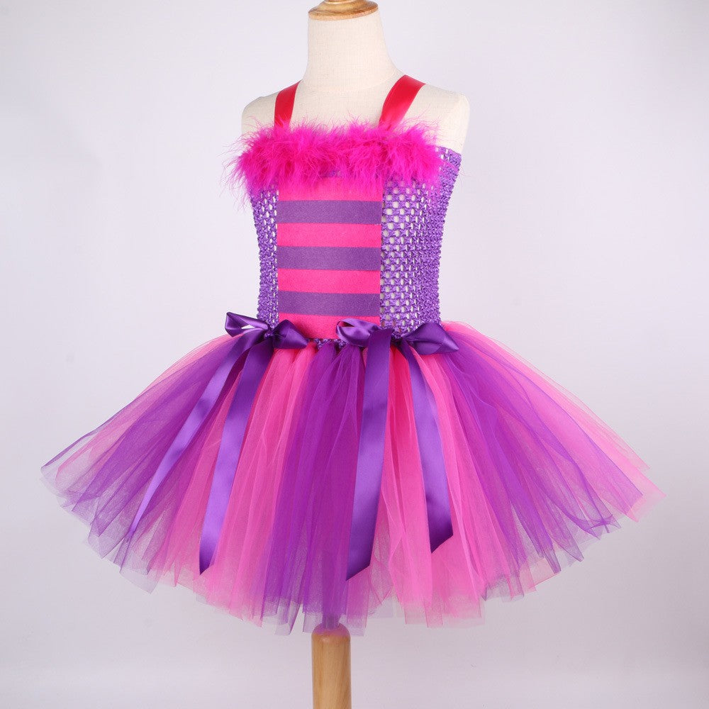 THEEPER Halloween Cheshire Cat Style Costume Tutu Dress for Girls, Animal Fancy Outfit Set for Halloween Carnival Birthday Party