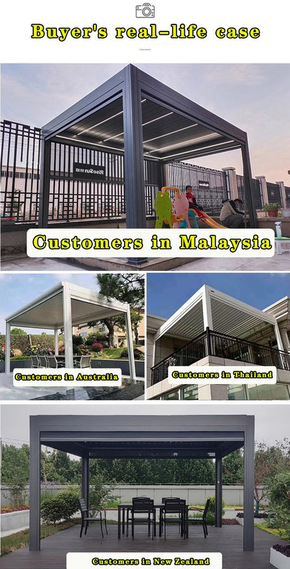 Outdoor Garden Gazebo Sun Room Waterproof Aluminum Pavillion 4x3 3x6 Electric Metal Louvred Pergola Bioclimatica roof Customized