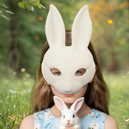 Halloween DIY White Rabbit Mask PU Leather Rabbit Mask Cosplay Costume Props Party Masquerade Performance Props