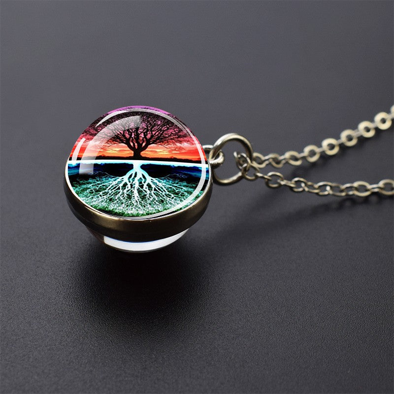 Colares Aurora Yin Yang Fênix de Gelo e Fogo Pingente de Bola de Vidro Dupla Face Colar de Correntes da Moda Joias Legais Feminino Masculino