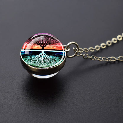 Colares Aurora Yin Yang Fênix de Gelo e Fogo Pingente de Bola de Vidro Dupla Face Colar de Correntes da Moda Joias Legais Feminino Masculino