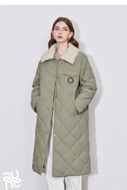 TOYOUTH Womens Down Coat 2024 Winter New Fur Collar Single Breasted Button Medium Thick Long Coat