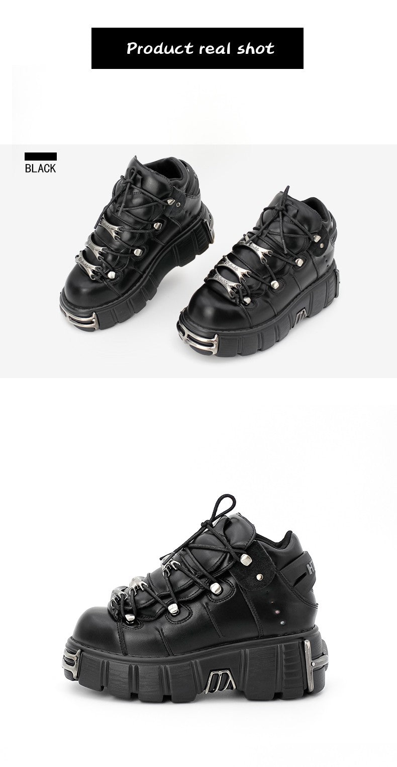 2025 New Brand Punk Style Women Shoes Lace-up heel height 6CM Platform Shoes Woman Rock Boots Metal Decor Woman Sneakers