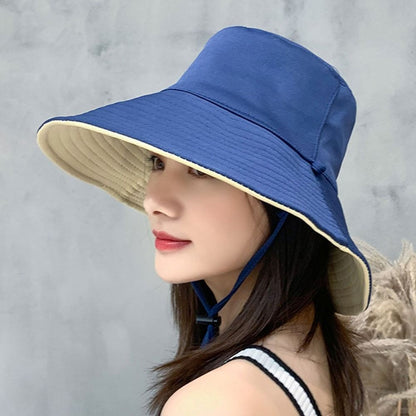 Double-Sided Sun Beach Cap Portable Fisherman Cap Foldable Panama Hat Solid Color Anti-UV Spring Summer Outdoor Beach Visor
