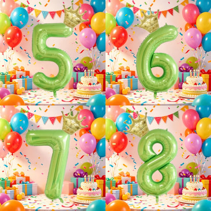 2Pcs 40Inch Fruit Green 0-10 Number Foil Balloon with Mini Gold Crown for Birthday Christmas Valentine Party Decor