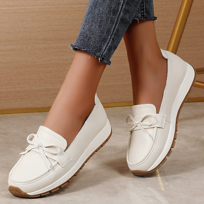 Genuine Leather Women Flats Fashion Casual Women Shoe Moccasins Shoes Woman Slip on Flat Shoes Black Ladies Shoes Plus Size