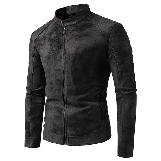 Autumn Winter Breathable Solid Windproof Men Coat New Casual Retro Leather Jacket Outdoors Fashion Versatile Stand Collar Tops