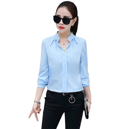 Autumn Spring Fashion Sexy V-Neck Shirt Women OL Formal Long Sleeve Chiffon Blouse M-2XL