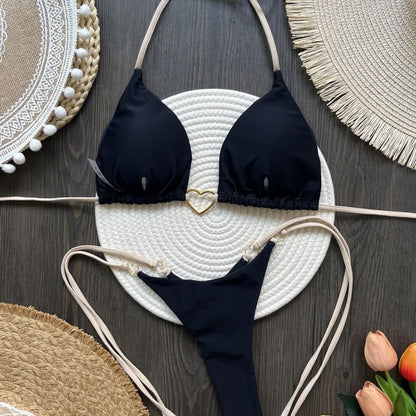 2025 Solid Color White Bikini Women Suit Low Waist Lace-up Swimsuit Two-piece Set Swimwear Women Bathing Suit ?????????