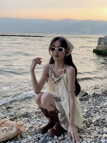 Vacation Mode Floral Slip Dress Women Mixed Print Layering Piece Slender Silhouette Destination Dress Coastal Grandmother Style