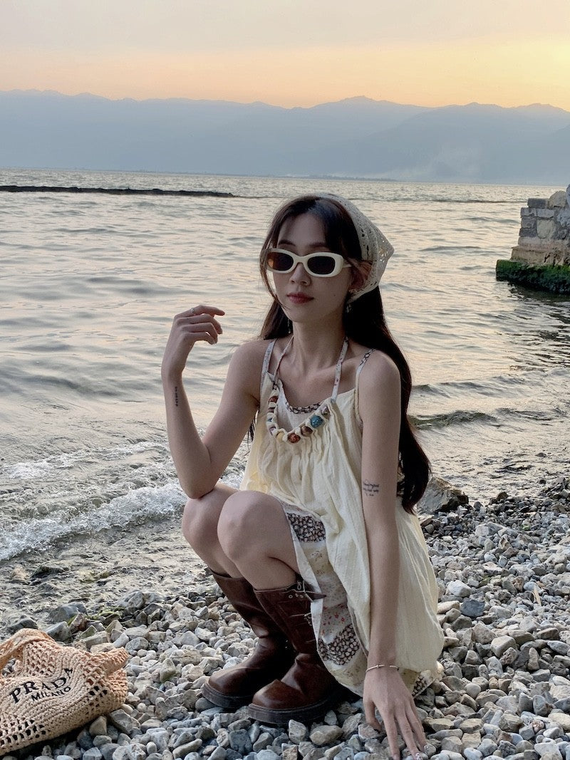 Vacation Mode Floral Slip Dress Women Mixed Print Layering Piece Slender Silhouette Destination Dress Coastal Grandmother Style