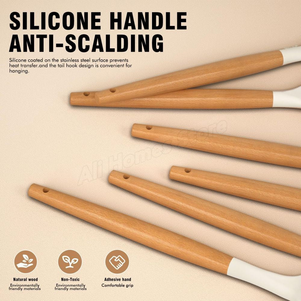 12PCS Silicone Kitchen Utensils Cooking Set Food Grade Cookware Utensils Turner Spatula Measuring Spoon Practical Kitchenware