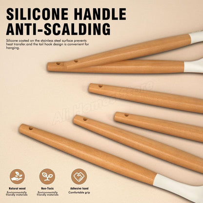 12PCS Silicone Kitchen Utensils Cooking Set Food Grade Cookware Utensils Turner Spatula Measuring Spoon Practical Kitchenware