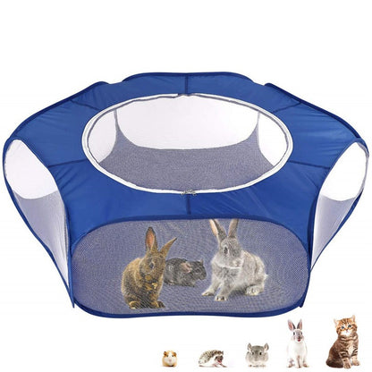 Cercado Portátil para Pequenos Animais Gaiola Transparente para Gatos e Cães Tenda Pet Cercadinho Dobrável Aberto Para Cães Hamsters Coelhos Porquinhos-da-Índia