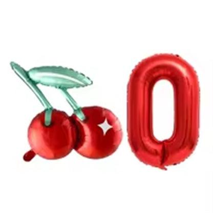 2pcs Cherry Foil Balloons with 32inch Red Number Balloon for Summer Fruit Theme Kids Birthday Baby Shower Party Decoration