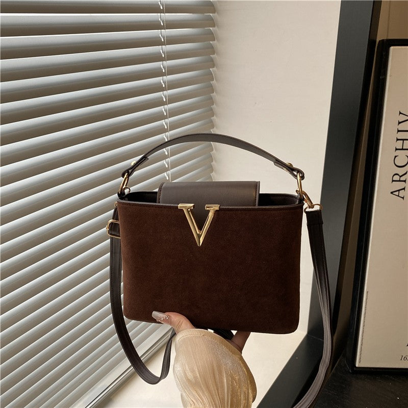 Fashionable Mini Suede Women's Bag, Faux Suede Tote Bag, Hardware Lock Buckle Decoration Handbag Purse Shoulder Cross Body Bags