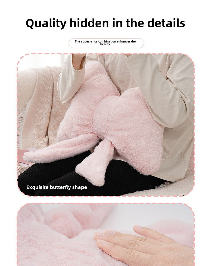Pink bow ribbon couch pillow imitation rabbit fur comfortable car seat cushion ins style simple all-match back cushion