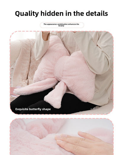Pink bow ribbon couch pillow imitation rabbit fur comfortable car seat cushion ins style simple all-match back cushion