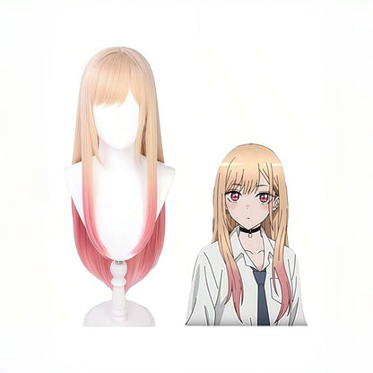 Peruca sintética para cosplay, gradiente vermelho cereja, cabelo longo e liso, efeito de gradiente realista para uso diário, aniversários