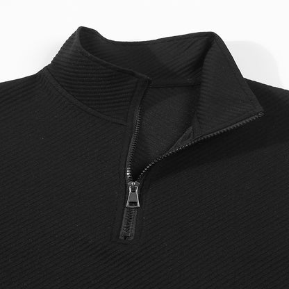 Men's Business Casual Polo Long Sleeve T-shirt spring and autumn Twill jacquard zipper polo shirt Comfortable and Breathable Top