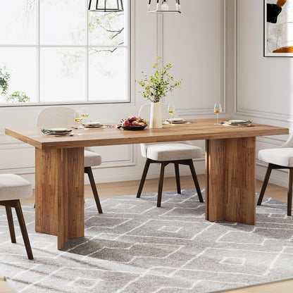 Rectangular Farmhouse Dining Table for 4-6 People, Spacious Tabletop for Kitchen and Dining Room