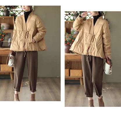Vefadisa 2024 Autumn Winter New Red Women Parkas Coat V-neck Long Sleeve Short Parkas Casual Warm All-match Parkas Coat ZXY1194A