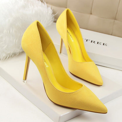 Women 9cm High Heels Yellow Burgundy Pumps Plus Size Stripper Suede Escarpins Lady Wedding Bridal Scarpins Green Blue Prom Shoes